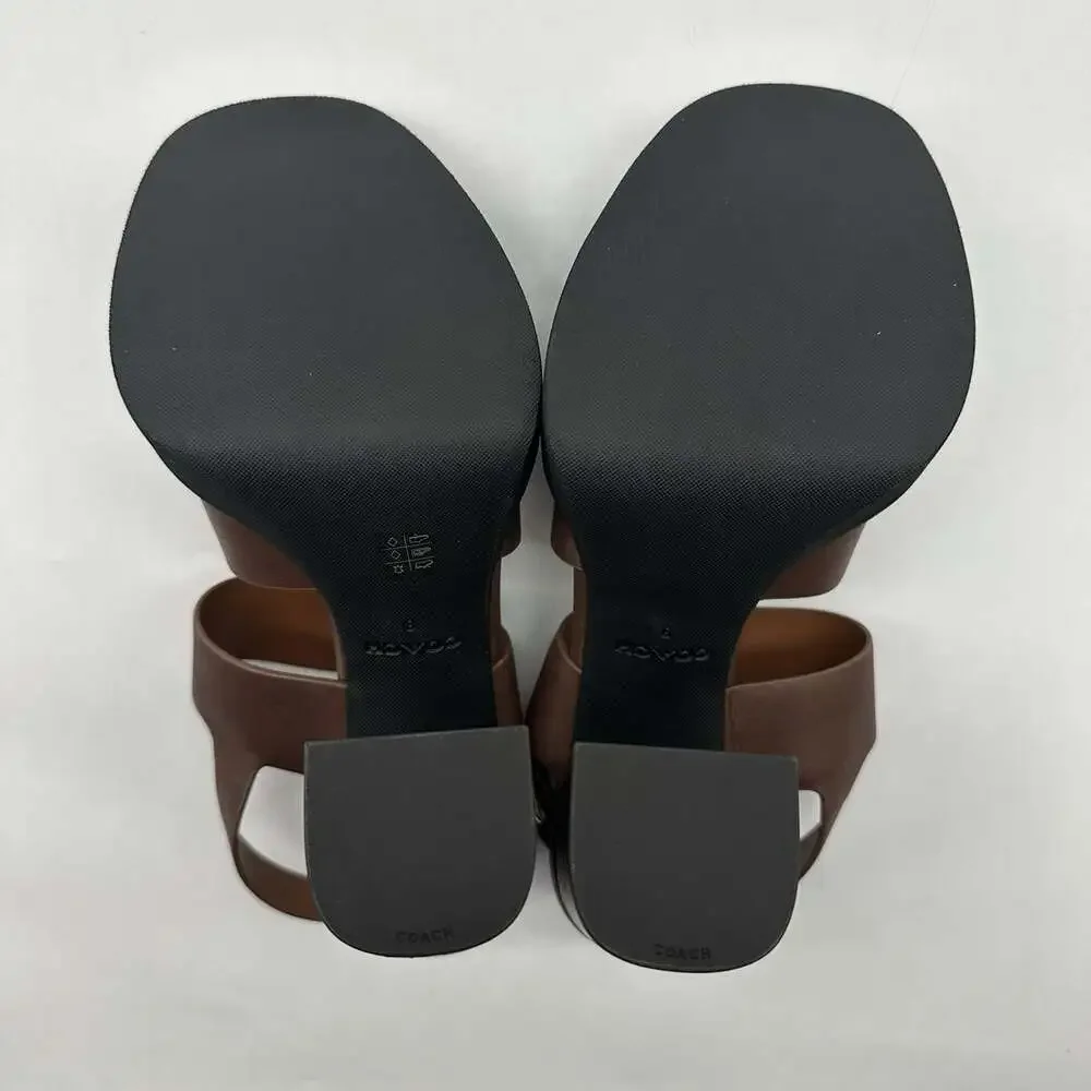 COACH Callie Platform Saddle Brown Leather Strappy Heels Sandals Women's Size 8B